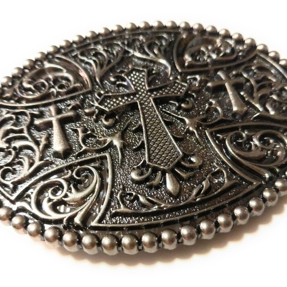 Cross Cowboy Oval Antique silver col ✖ Belt Buckle